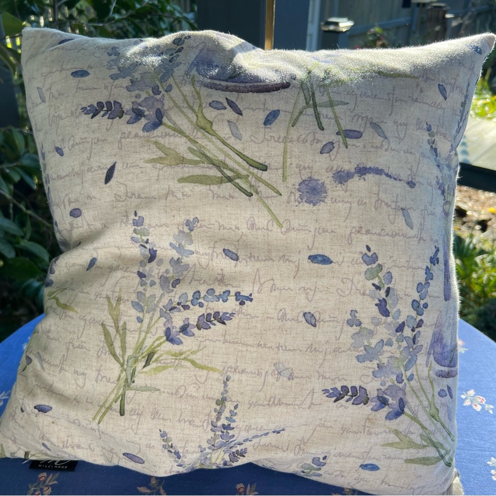 Millihome French Lavender Floral Print Down Filled Accent Pillow